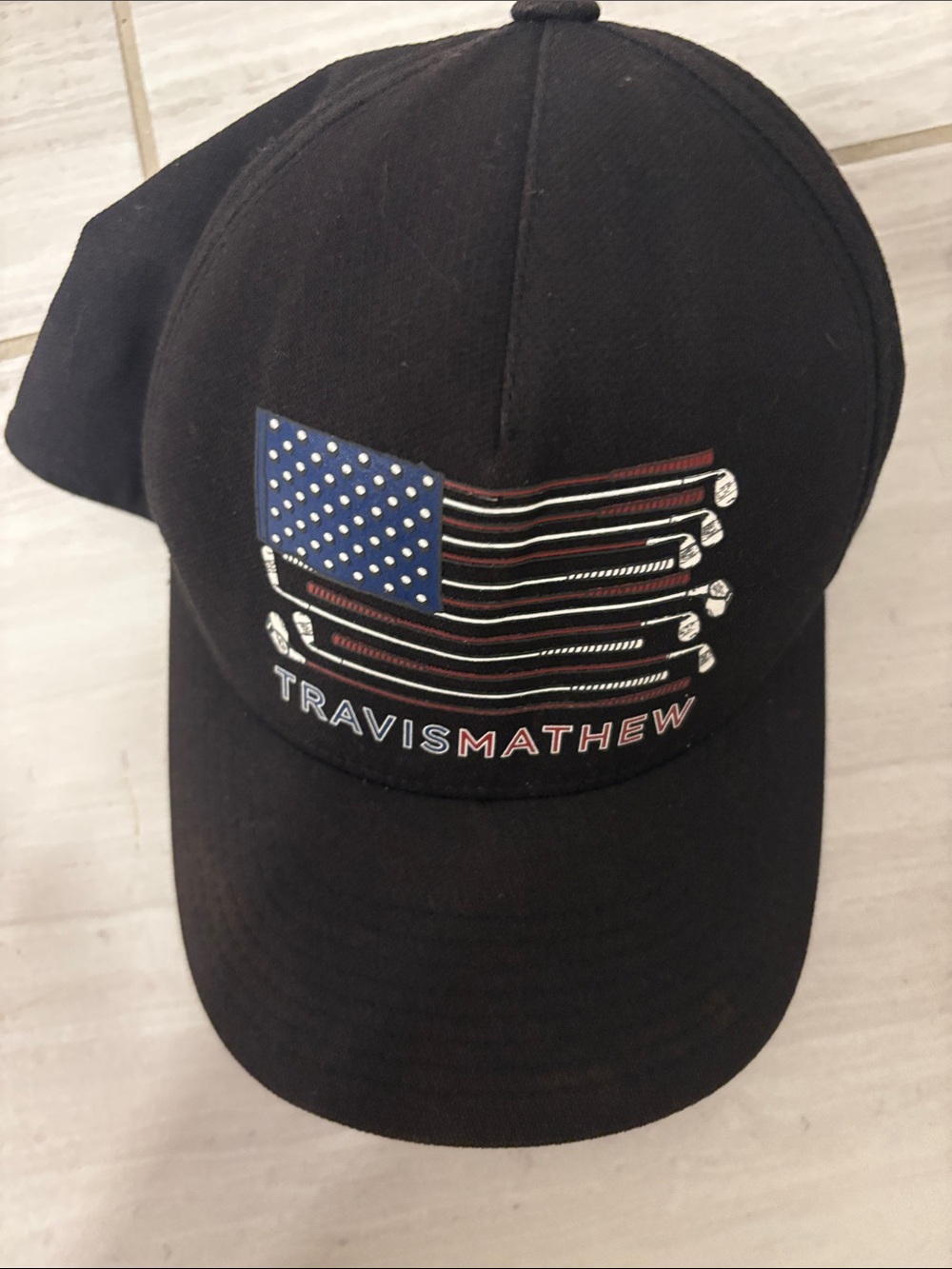 Travis Mathew Black Baseball Cap with Flag Patch